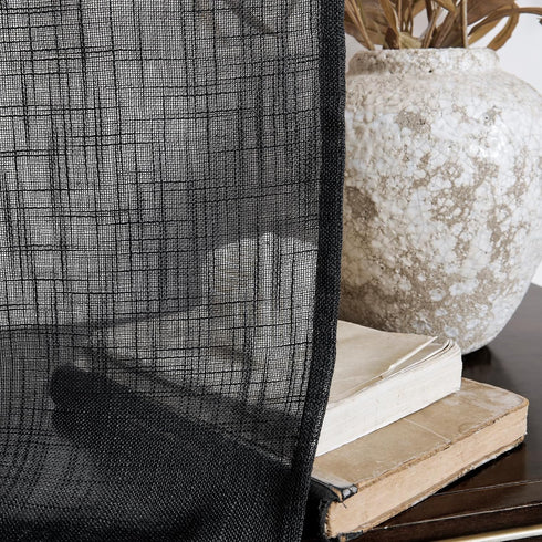 Home Queen Linen Look Tie Up Valance Curtain, Semi Sheer Balloon Valence for Living Room and Bedroom, Black