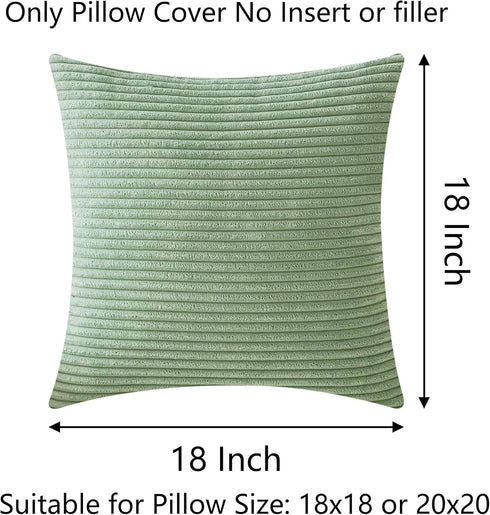 Demetex Green Pillow Covers 18x18, Set of 2 Summer Decorative Throw Pillows for Couch, Soft Corduroy Accent