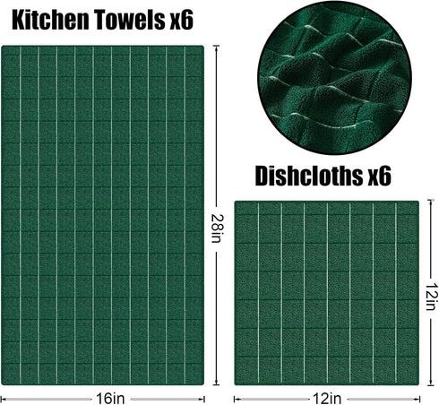 Set, 12 Pack 28 16 Inch 12 12 Inch Homaxy Microfiber Kitchen Towels and Dishcloths Soft and Absorbent Dish Hand Towels