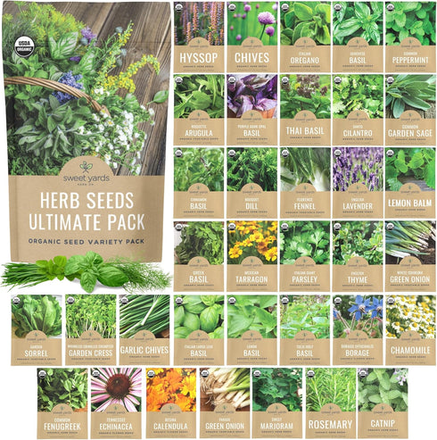 Organic Herb Seeds Variety Pack - 35 Individual Packs - 2026 Season