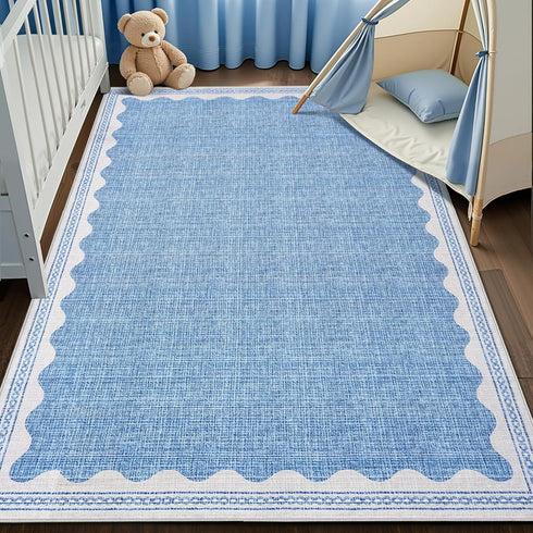 5x7 5 7 GarveeHome Rug for Living Room, Scalloped X Area Rugs Washable Non-Slip Solid Blue Modern Minimalism Low-Pile
