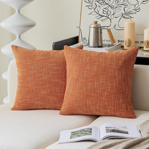 Kevin Textile Fall Pillow Cover Decor, 18"x18" Lined Linen Throw Pillow Cases, Set of 2, Orange
