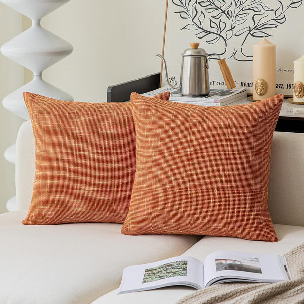Kevin Textile Fall Pillow Cover Decor, 18"x18" Lined Linen Throw Pillow Cases, Set of 2, Orange