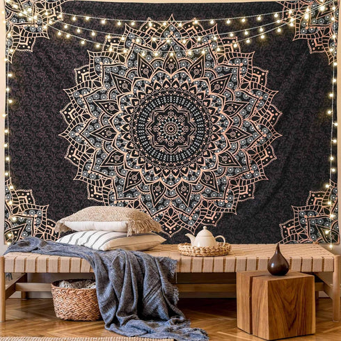 Edeesky Black Mandala Tapestry Wall Hanging, Psychedelic Aesthetic Indian Hippie Decor for Bedroom, Living Room