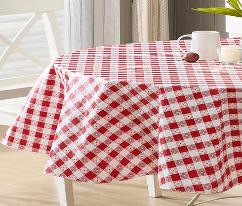Newbridge 60 x 84 Inch Oval Vinyl Tablecloth - Bistro Tavern Check, Indoor Outdoor Cover for Picnic, Barbecue