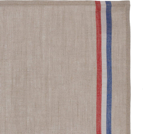 French 100% Linen Towel, Tricolore Naturel, 17 by 26 Inches in Beige, Red and Blue