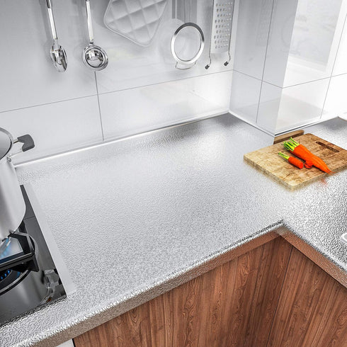 VEELIKE 15.7''x236'' Kitchen Backsplash Wallpaper, Peel and Stick Aluminum Foil Contact Paper for Countertop Drawer