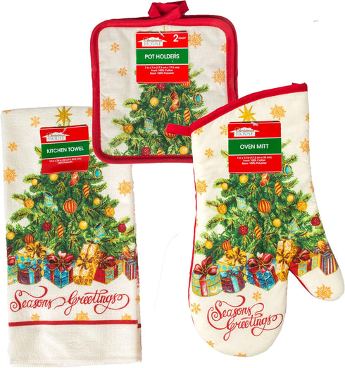 Christmas Tree Design 5 Pc Christmas Kitchen Linen Set