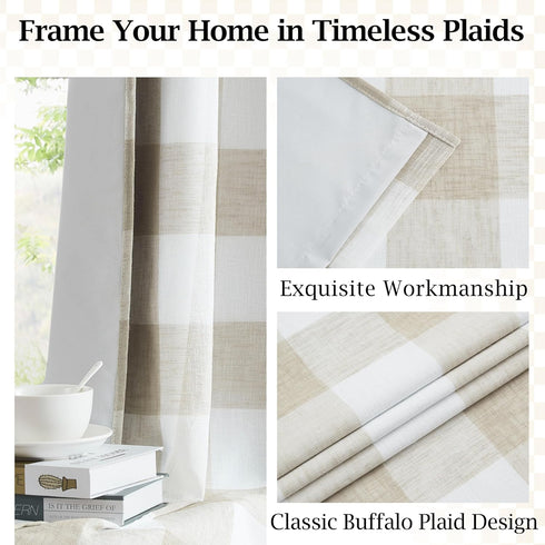 84 Inches Grommet Set White,40"x84"x2 Buffalo Plaid Full Blackout Window Curtains Long Checkered Panels Farmhouse Geo