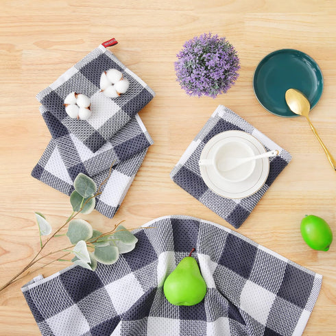 Homaxy 100% Cotton Waffle Weave Check Plaid Dish Cloths, 12 x 12 Inches, 6-Pack Super Soft & Absorbent Dish Towels