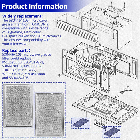 HASMX Microwave Grease Filter Replacement Part - for LG Models LMH2016SB, LMH2235ST, LMV1635SB, Aluminum Mesh Microwave