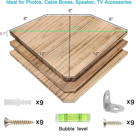 Set 2, (Carbonized-12 inch) Joiishom Wood Corner Wall Shelves of Solid Wood Corner Floating Shelves, Round End Wall
