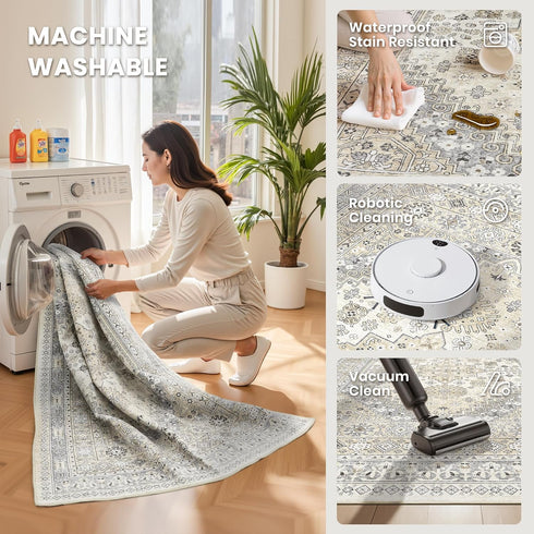 2x6 zesthome Runner Rug for Hallways, Machine Washable Rug, Non Slip Vintage Low Pile Runners, Stain Resistant Runners
