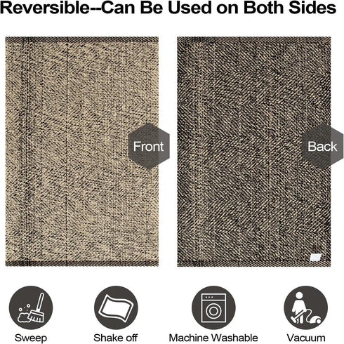 LEEVAN Small Bathroom Rug 2' x 3', Washable Natural Entryway Rug, Low Profile Reversible Mat for Bedroom/Porch