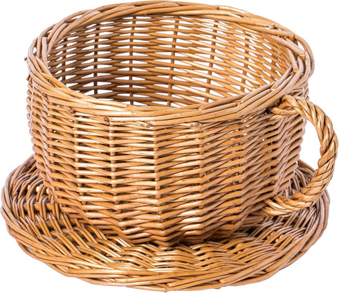 Wicker Saucer Coffee Mug Cup, Decorative Gift Basket, Desk Organizer