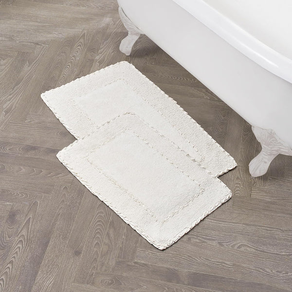 Laura Ashley Ruffle Cotton Bath Rug Set, 2-Piece, Ivory