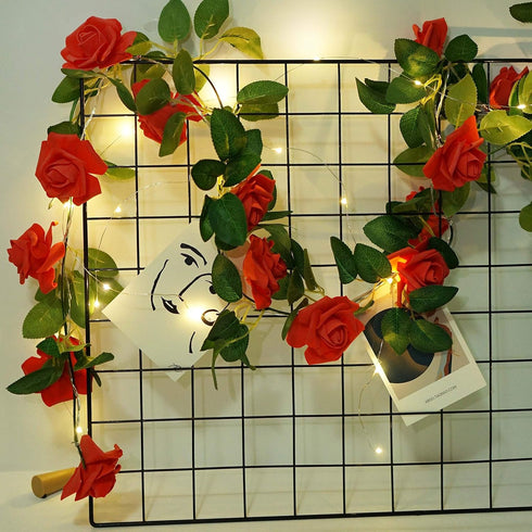 3.3) Rose Vine Lights with Remote, Battery or USB Operated Artificial Flower Garland, Hanging Fairy Lights for Bedroom