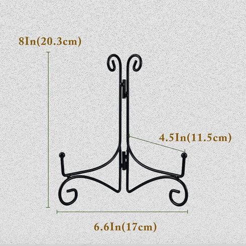 Black Iron Plate Stand - 8 Inch Plate Holder for Displaying Cookbooks, Pictures, and Decorative Plates (1 Pack)