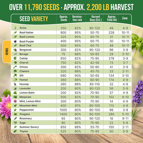 25 Pack 11,700 Packets 2026 Most Popular Herb Seeds Variety - Non-GMO Heirloom Seeds for Planting Herbs in Individual