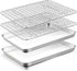 TeamFar Toaster Oven Pan with Rack Set, 10.5 x 8 x 1 Inch Stainless Steel Baking Pan Tray with Grid Rack
