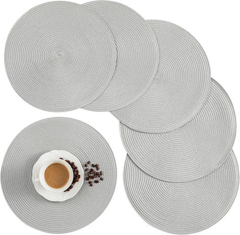 Round Placemats, Classic Woven Heat Resistant Place Mats, Diameter 13.5 inch for Kitchen Table Set of 6