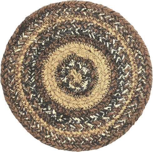 VHC Brands Round Circle Trivet Hot Pad, 8 Inches, Brown Black Tan, Jute Blend for Pots and Pans