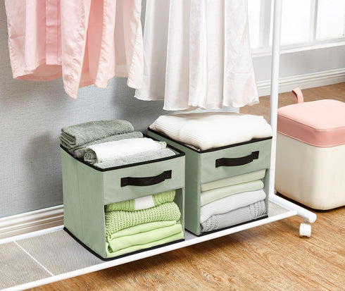 DECOMOMO Cube Storage Bins, 11 Inch Fabric Storage Bin with Clear Window, 6pcs for Clothes Toy Linen Organizers