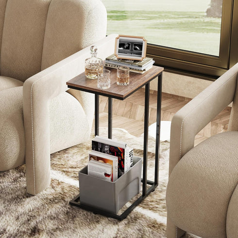 WLIVE C Shaped End Table, Small Side Tables for Sofa and Bed, Couch Table That Slides Under for Living Room, Bedroom
