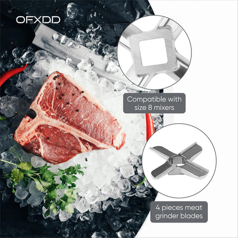 Replacement Meat Grinder Blade - Size #8, Universal Stainless Steel Blades for Meat Grinders - Grinding Accessories