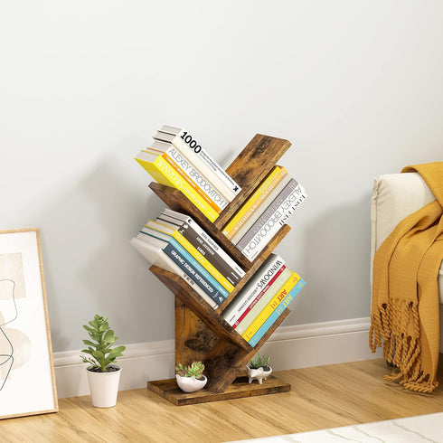 Hoctieon 4 Tier Tree Bookshelf, Free Standing Bookcase, Modern Book Storage Organizer for Home Office