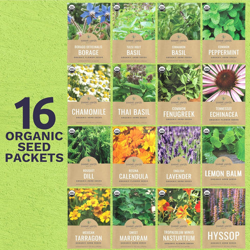 Pack 16 Packs 2026 Organic Herbal Tea Seeds Variety - Individual - Season - Mint, Lavender, Chamomile and More!