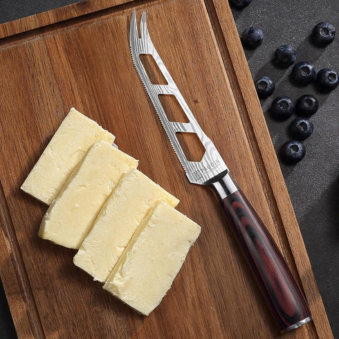 PAUDIN Cheese Knife, 5 Inch Serrated Knife with Ergonomic Pakkawood Handle, High Carbon Steel Ultra Sharp