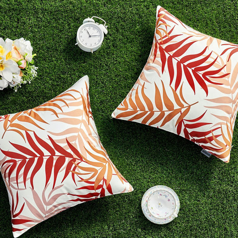 MIULEE Pack of 2 Outdoor Waterproof Throw Pillow Covers, 16x16 Inch, Orange Natural Leaves Pattern for Patio Couch