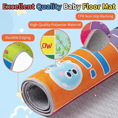 UKISS Words,55"x55"Washable ABC Kids Rug,Toddler Educational Play Rug for Learning Alphabet, Numbers, Colors, Seasons