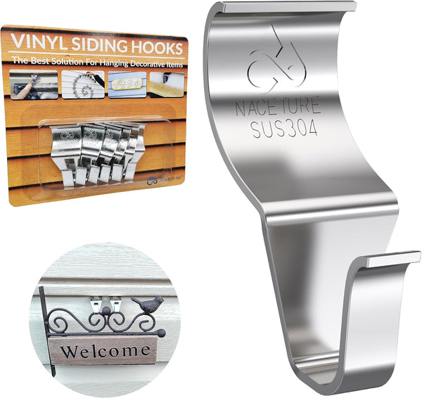 NACETURE Vinyl Siding Hooks Hanger (6 Pack) | No Drill Vinyl Siding Clips for Hanging Outdoor Decor