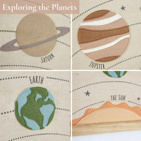 16 24 Inch Bon et Beau x Embroidered Solar System Wall Decor Framed with Wood Hanger - Outer Space Planets Poster