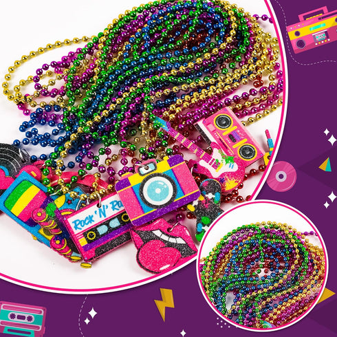 48PCS 80s 1980s 80's Moon Boat Party Decorations Favors: Retro Disco Rock Beads Bulk for Women, Theme Accessories