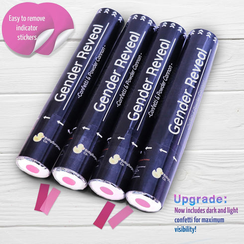 4 100% Gender Reveal Confetti Cannon Pink Powder Smoke with Non-Toxic, Food-Grade Corn Starch - Safe and Easy