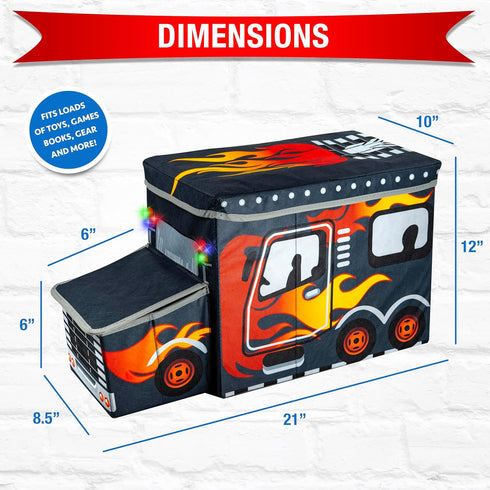 KAP Toy box for boys, Junior size, interactive Light up LED Toy chest, Children's Decorative Racing Truck Storage Bin