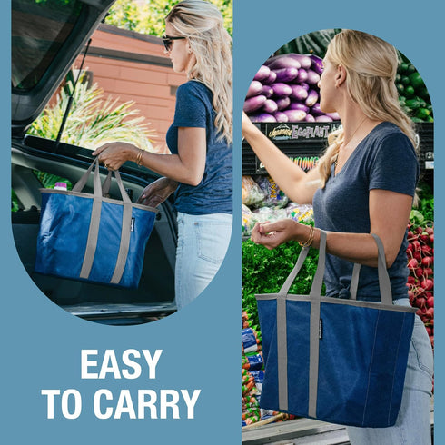 CleverMade 30L 3 Pack 30 lb EcoBasket Collapsible Tote Basket Reusable Grocery Tote That Stands Upright, Foldable