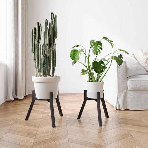 Set 2, PS-007BK-2 Adjustable Plant Stands of Metal Small Plant Holder, Heavy Duty Stable Flower Holder Stand Rack