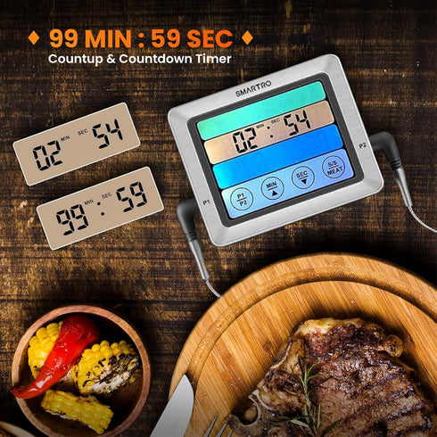 SMARTRO ST54 Dual Probe Digital Meat Thermometer - Cooking Food Kitchen Oven BBQ Grill with Timer Mode