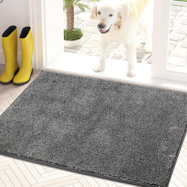 PURRUGS Non-Slip Dirt Trapper Door Mat 20" x 31.5", Machine Washable Entry Rug, Light Grey-Dark Grey