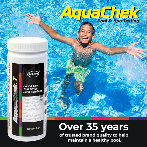 7-Way (100 AquaChek Pool and Spa Test Strips - Silver Pool Test Strips For pH, Total Chlorine, Free Chlorine, Bromine