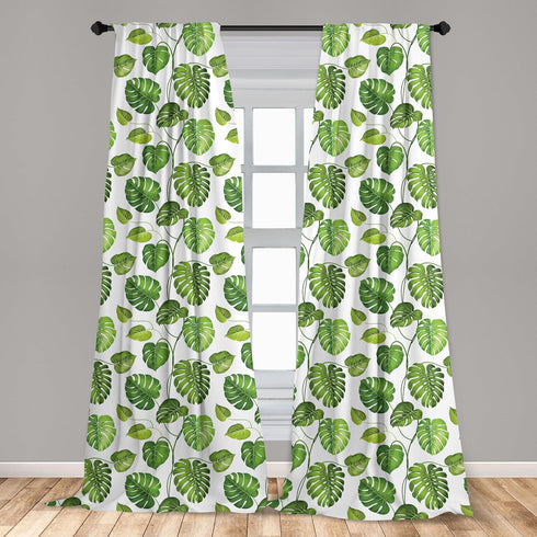 Lunarable Leaf Window Curtains, Tropical Jungle Rainforest Leaves Art Print, 2-Panel Set, 28" x 63", Green White