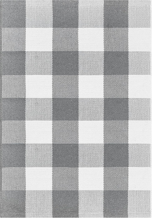 Buffalo Plaid Outdoor Rug, 2x3 Cotton Woven Rug, Grey and White Checkered, Washable