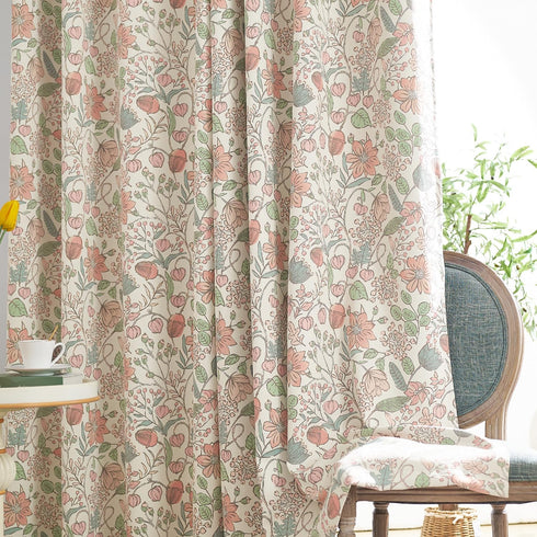 jinchan 95% 84 Inch Grommet Set 2 Nursery Curtains Blackout Pink Long Floral Curtains for Girls Room, Farmhouse Drapes