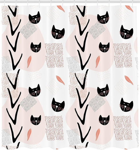Ambesonne Modern Shower Curtain, Cat Faces Dotted Whiskers Kittens Theme, 69" W x 70" L, Dark Coral Black Peach