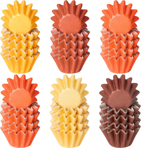 R HORSE 200Pcs Fall Mini Cupcake Liners, Grease-resistant Baking Cups for Thanksgiving, Halloween Party