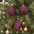 Beaded Purple Plum Glittered Ball Finial - 6 inch Glass Decorative Hanging Christmas Ornament Set